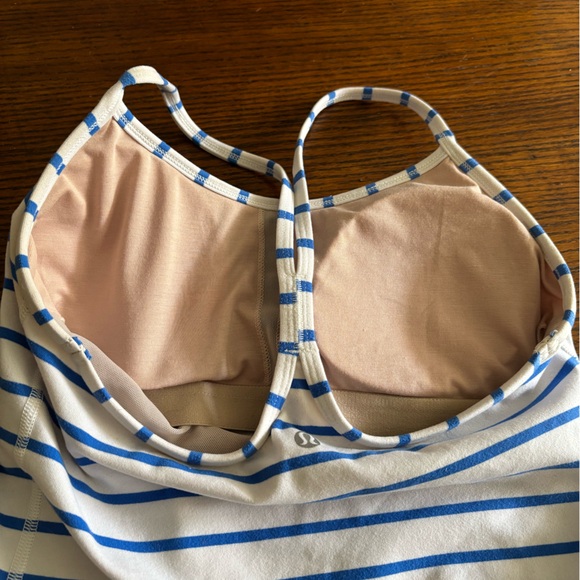 Lululemon blue & white striped Power Y Tank racer-back straps, hip length size 6 - Picture 5 of 9